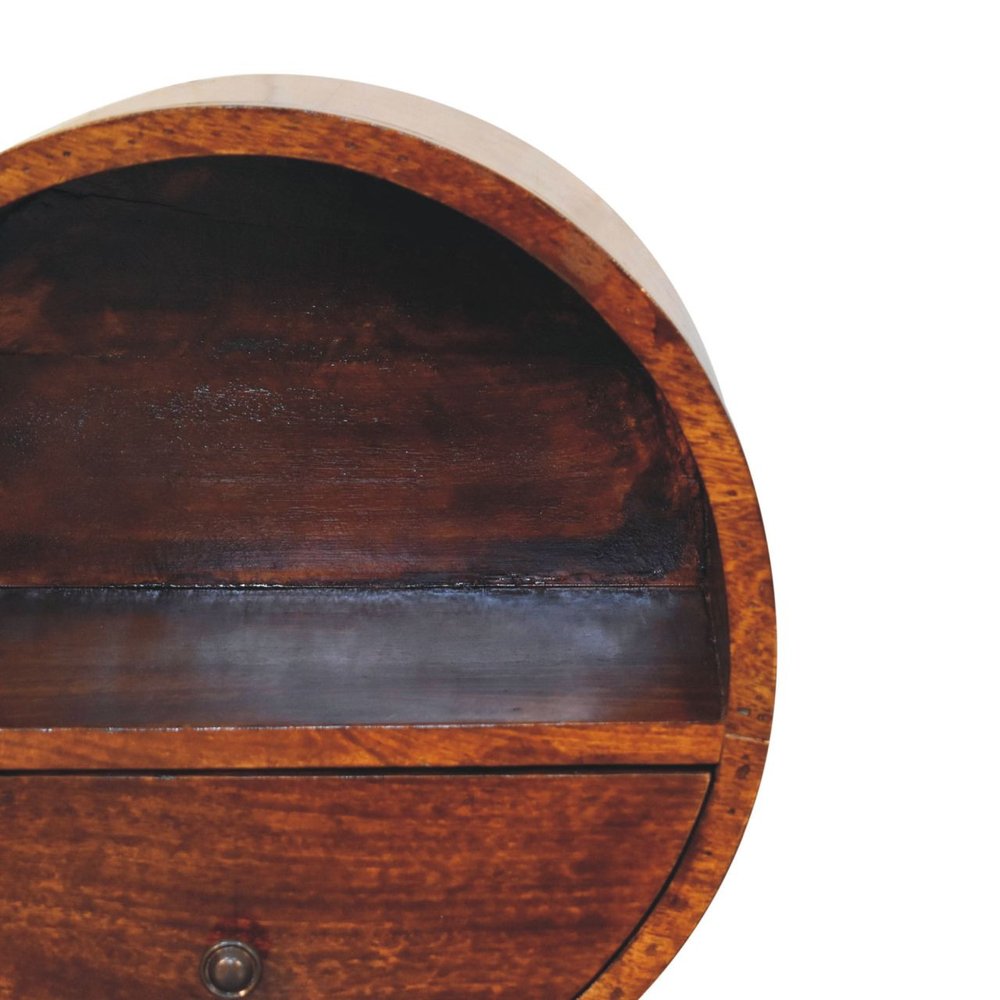 Chestnut Solid Wood Round One Drawer Floating Nightstand - 16-inch