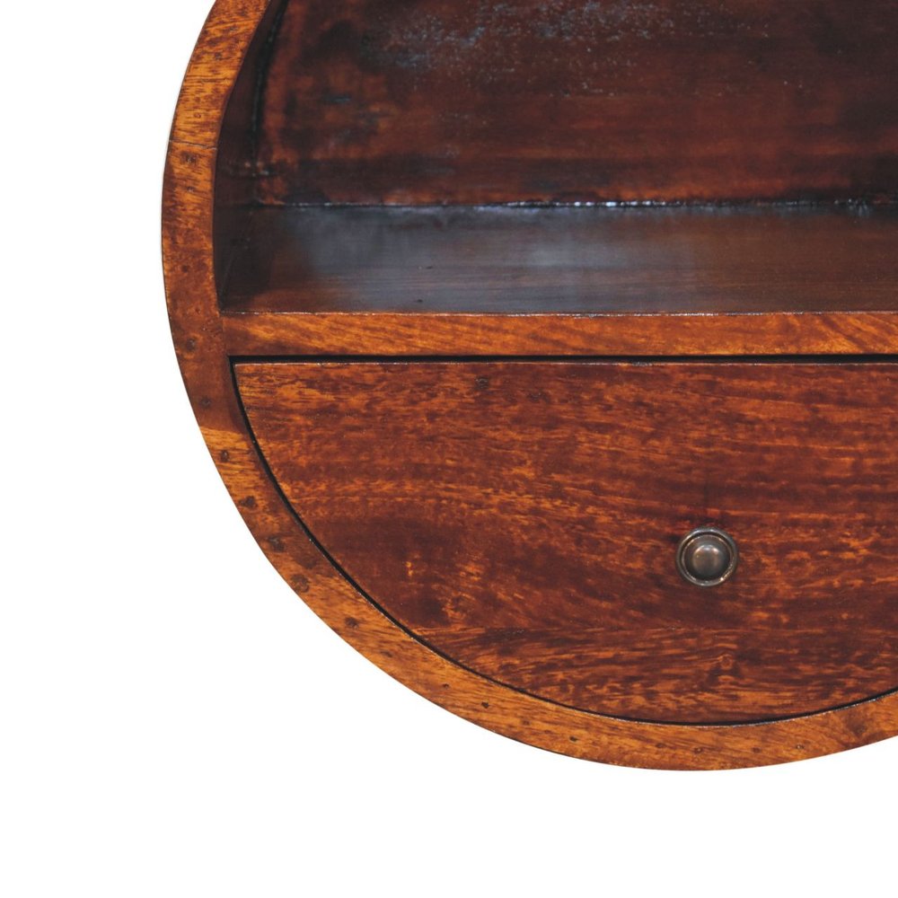 Chestnut Solid Wood Round One Drawer Floating Nightstand - 16-inch
