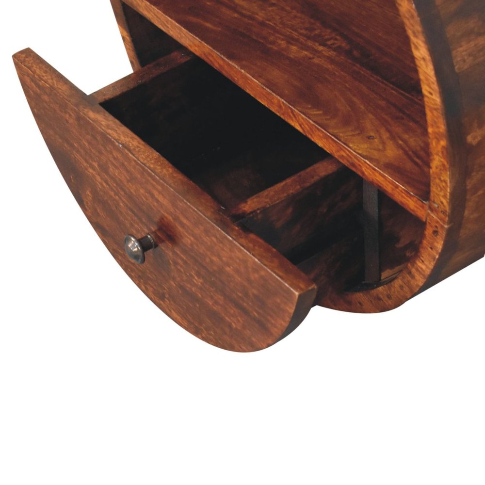 Chestnut Solid Wood Round One Drawer Floating Nightstand - 16-inch