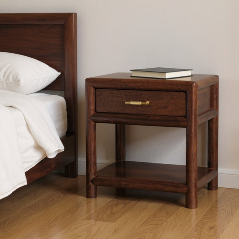 Chestnut Solid Wood Square One Drawer Nightstand - 20-inch