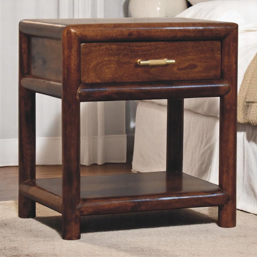 Chestnut Solid Wood Square One Drawer Nightstand - 20-inch