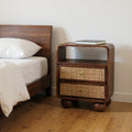 Chestnut and Natural Solid Wood Cane Rattan Two Drawer Nightstand - 22-inch