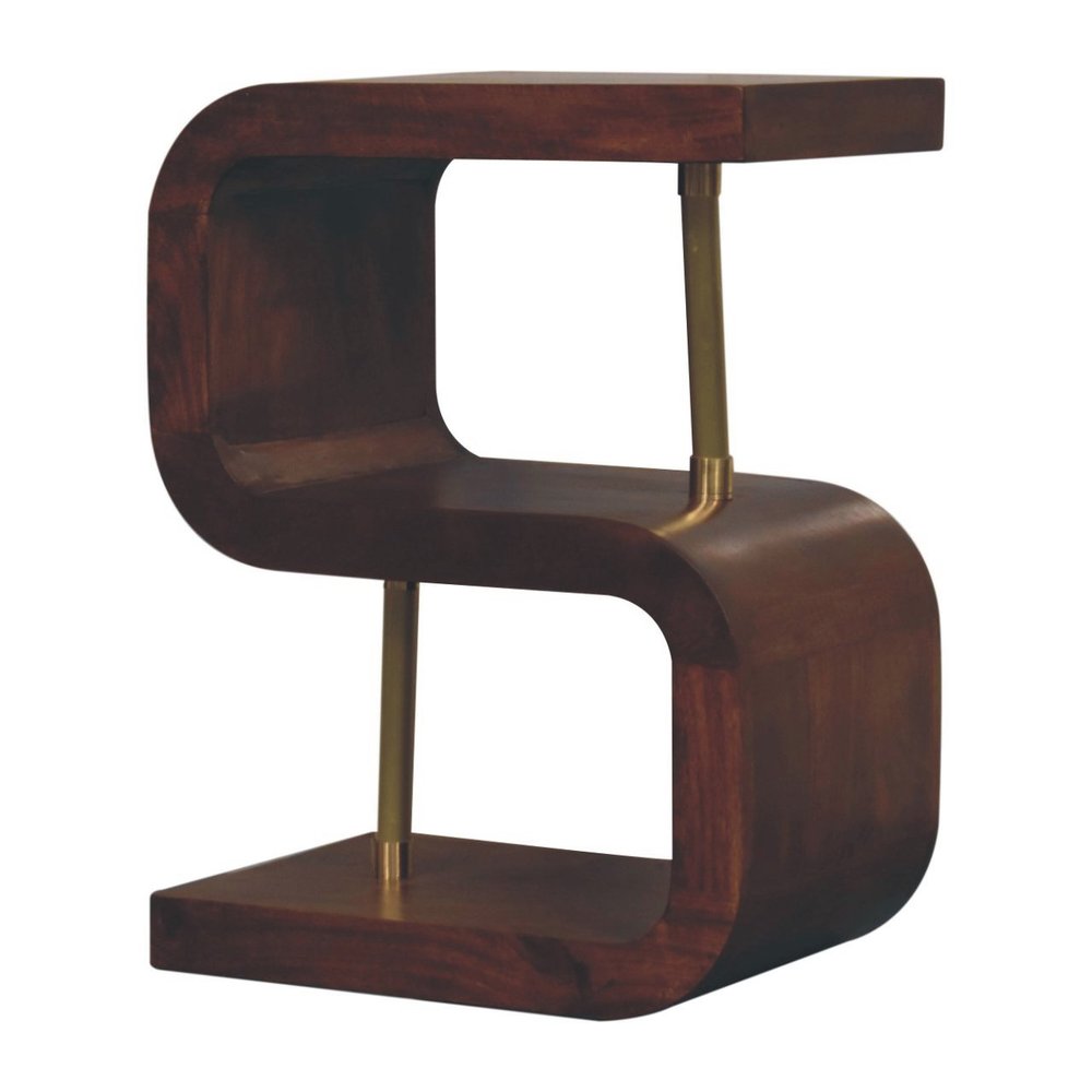 Chestnut and Gold Solid Wood Curved Nightstand - 24-inch