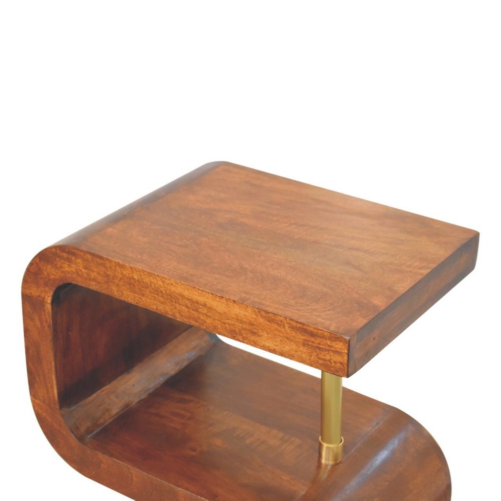 Chestnut and Gold Solid Wood Curved Nightstand - 24-inch