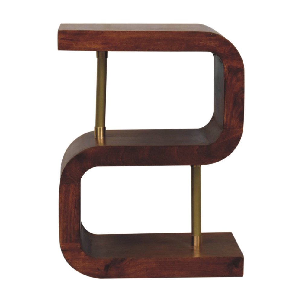 Chestnut and Gold Solid Wood Curved Nightstand - 24-inch
