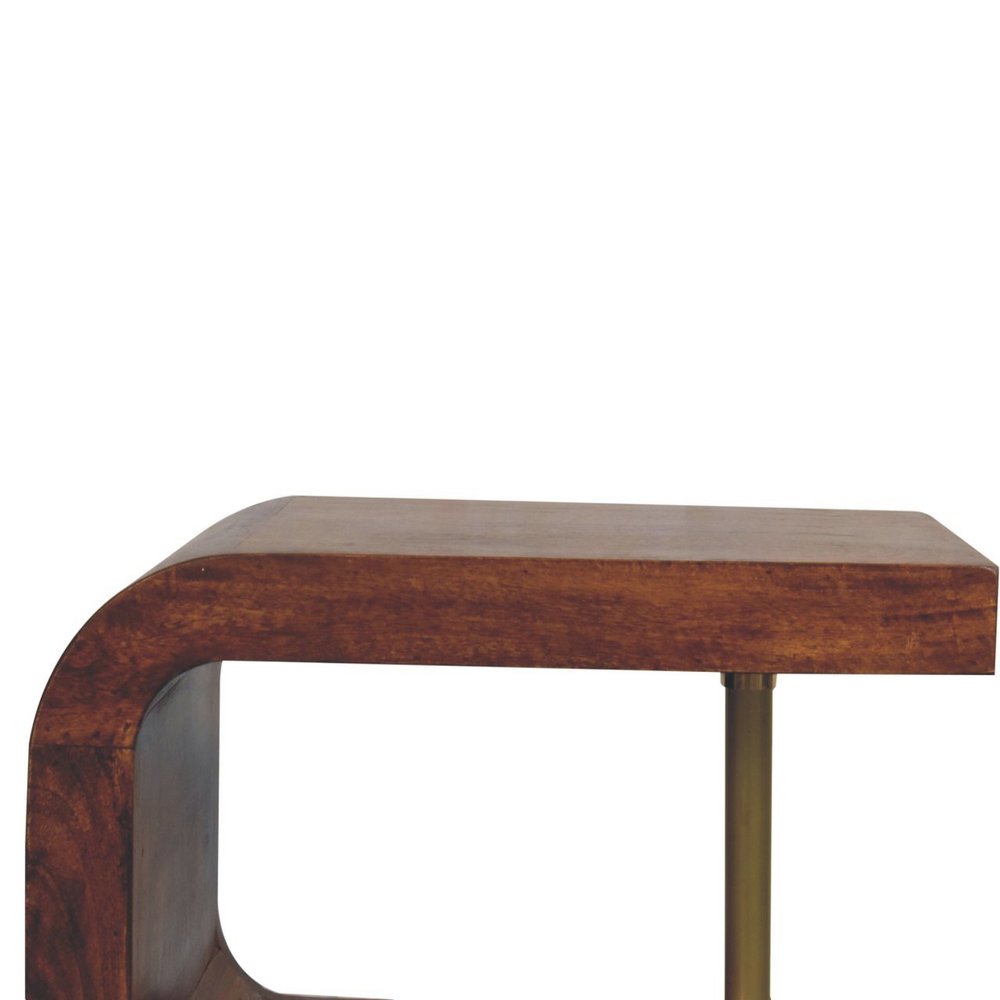 Chestnut and Gold Solid Wood Curved Nightstand - 24-inch