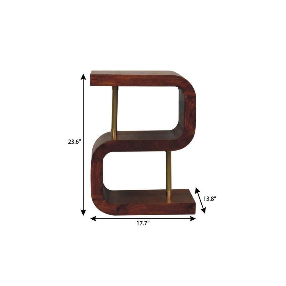 Chestnut and Gold Solid Wood Curved Nightstand - 24-inch