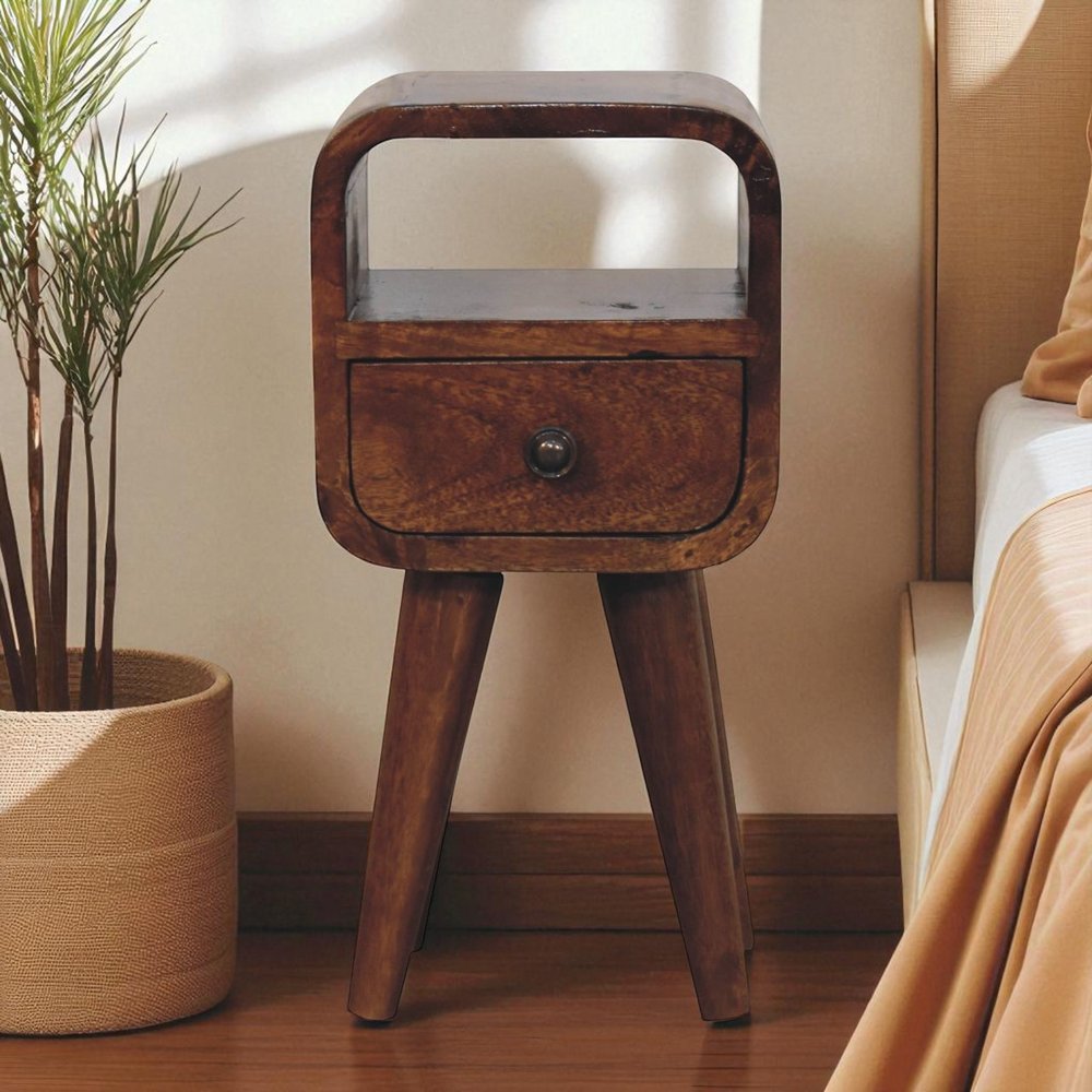 Chestnut Solid Wood Square One Drawer Nightstand - 16-inch