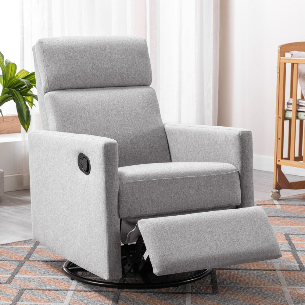 Gray Tufted Linen Gliding Swivel Manual Rocker Recliner - 26-inch