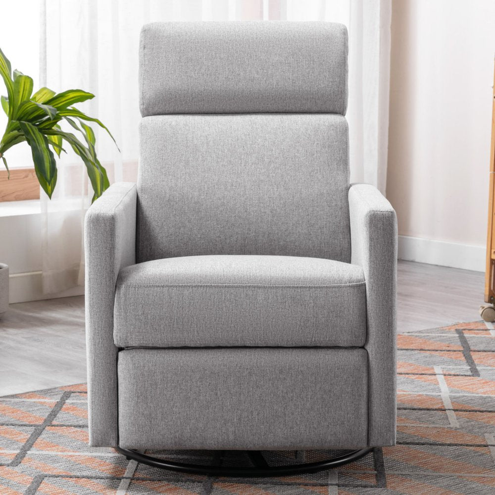 Gray Tufted Linen Gliding Swivel Manual Rocker Recliner - 26-inch