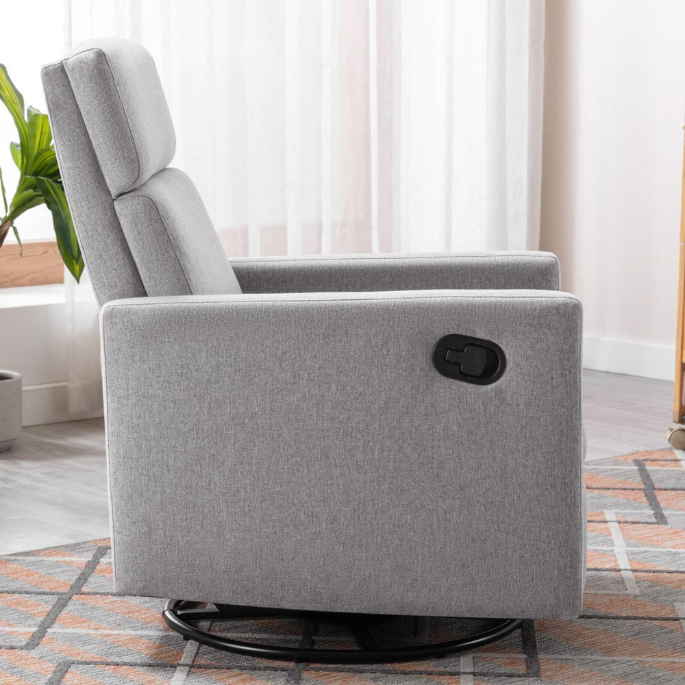 Gray Tufted Linen Gliding Swivel Manual Rocker Recliner - 26-inch