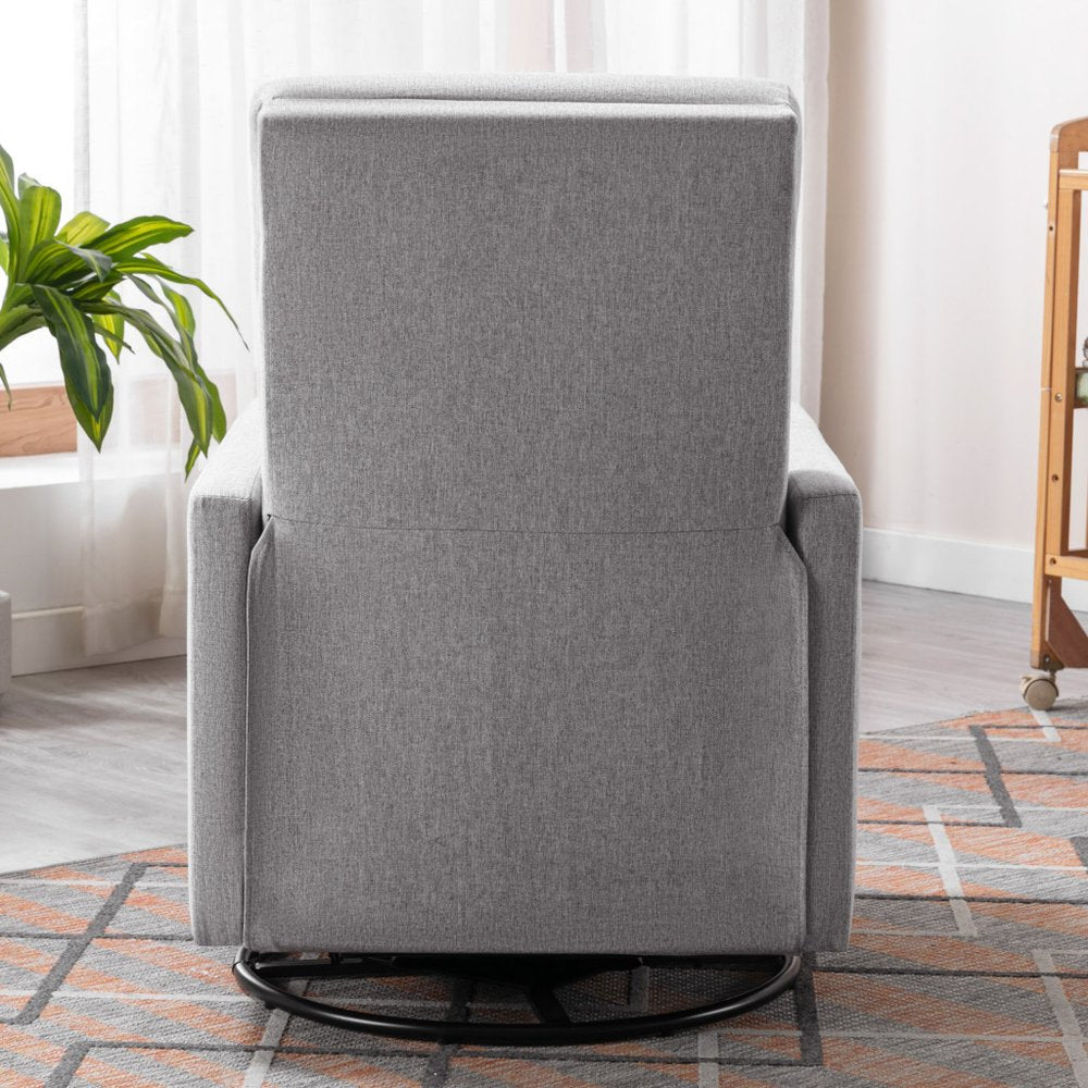 Gray Tufted Linen Gliding Swivel Manual Rocker Recliner - 26-inch