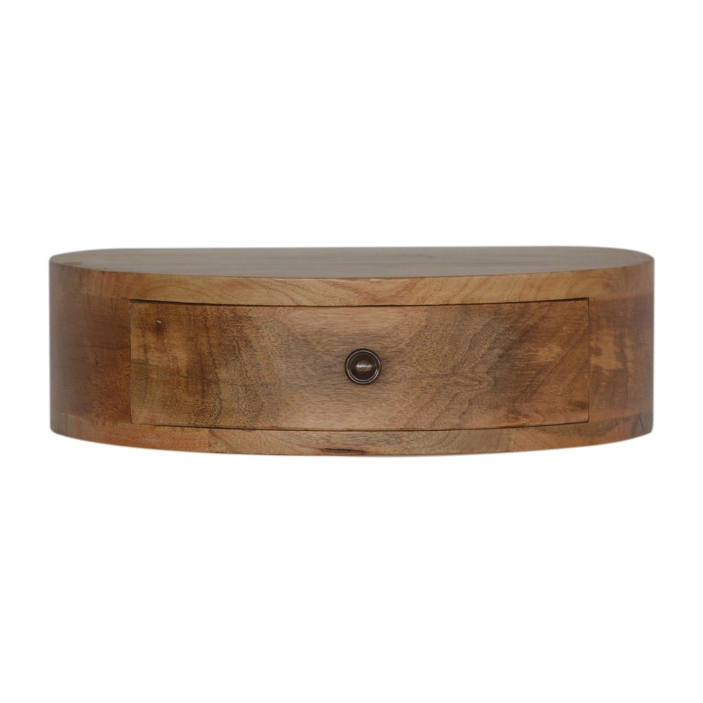 Brown Solid Wood Round One Drawer Floating Nightstand - 16-inch