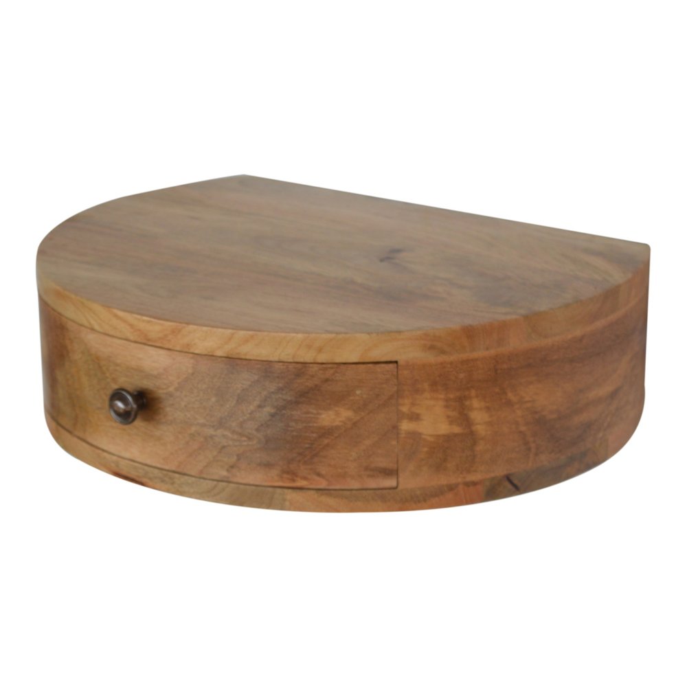 Brown Solid Wood Round One Drawer Floating Nightstand - 16-inch