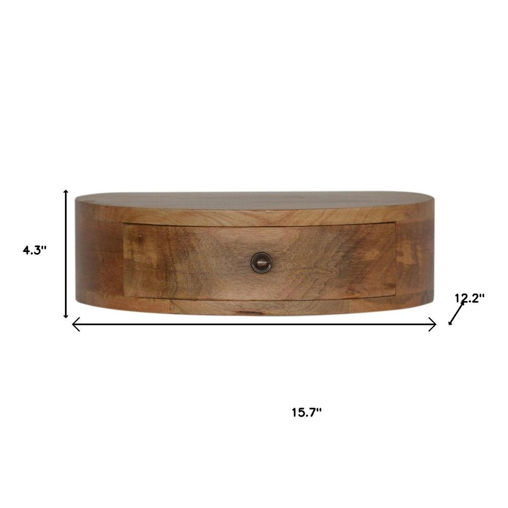 Brown Solid Wood Round One Drawer Floating Nightstand - 16-inch