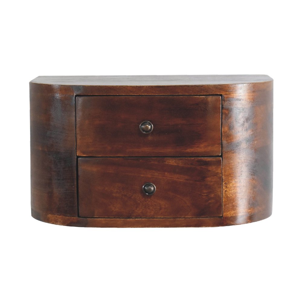 Brown Solid Wood Round Two Drawer Floating Nightstand - 18-inch