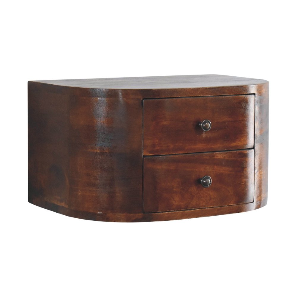 Brown Solid Wood Round Two Drawer Floating Nightstand - 18-inch