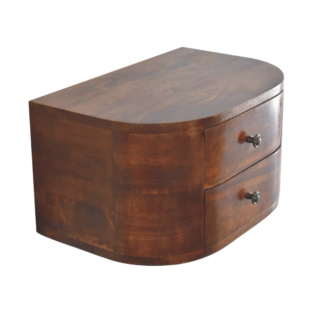 Brown Solid Wood Round Two Drawer Floating Nightstand - 18-inch