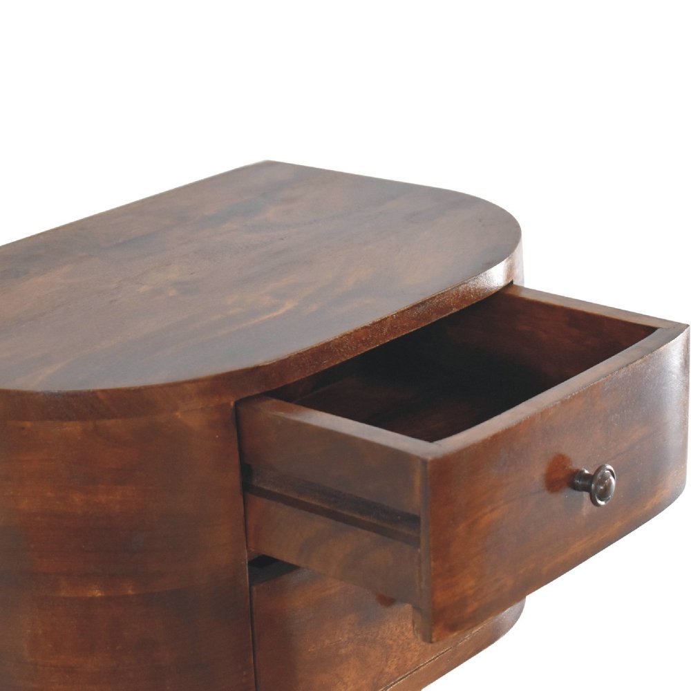 Brown Solid Wood Round Two Drawer Floating Nightstand - 18-inch