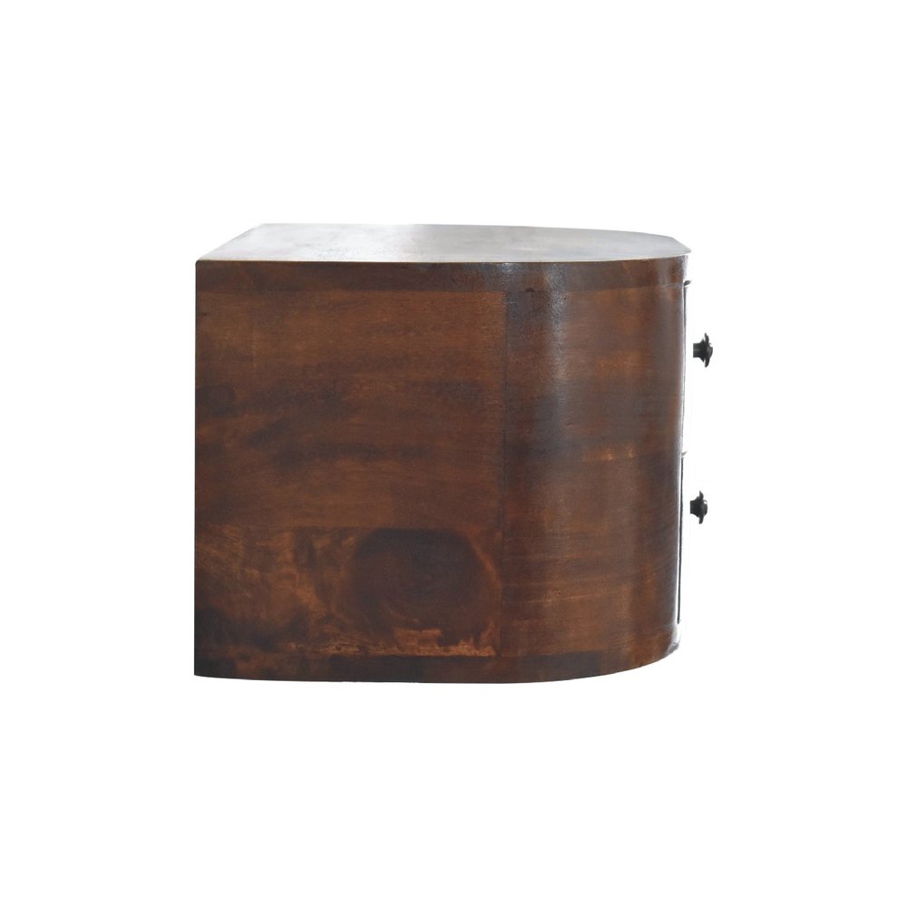 Brown Solid Wood Round Two Drawer Floating Nightstand - 18-inch