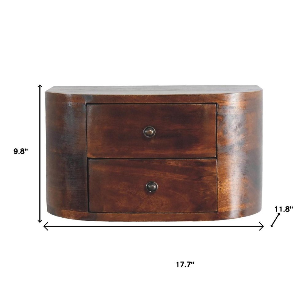 Brown Solid Wood Round Two Drawer Floating Nightstand - 18-inch