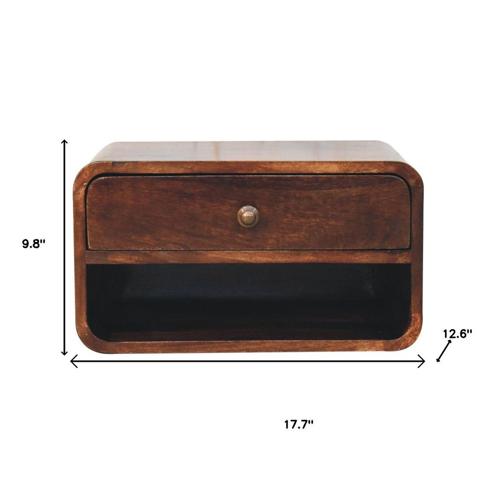 Brown Solid Wood One Drawer Floating Nightstand - 18-inch