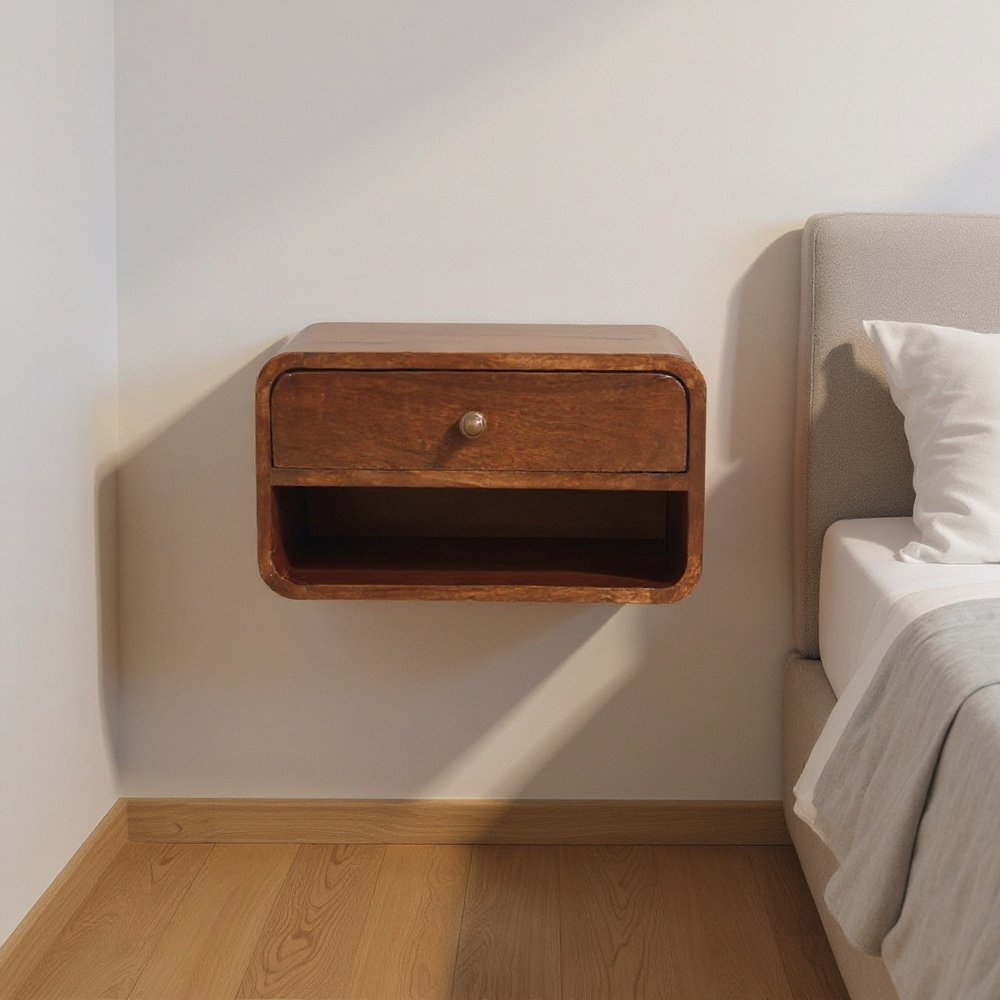Brown Solid Wood One Drawer Floating Nightstand - 18-inch