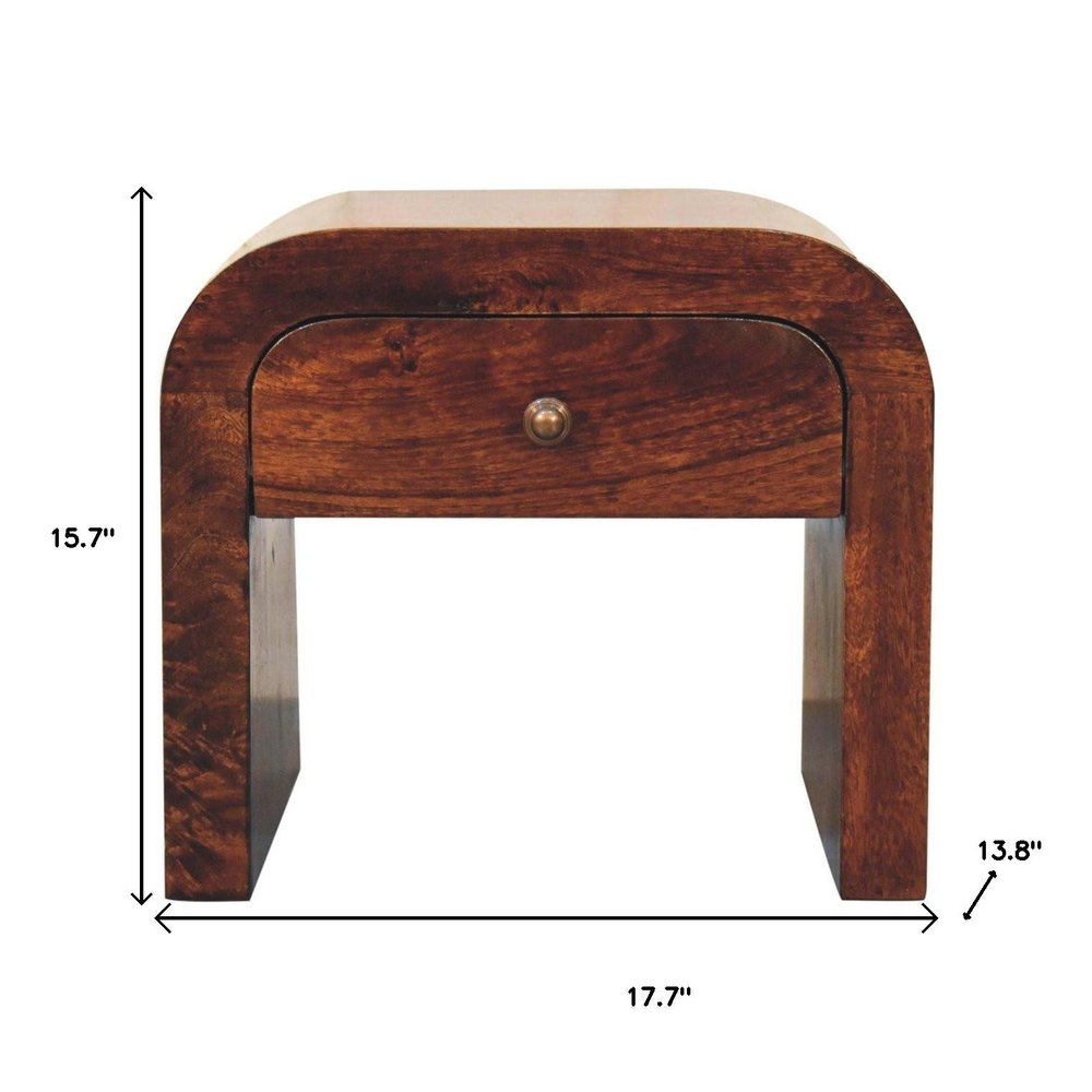 Walnut Solid Wood One Drawer Nightstand - 16-inch