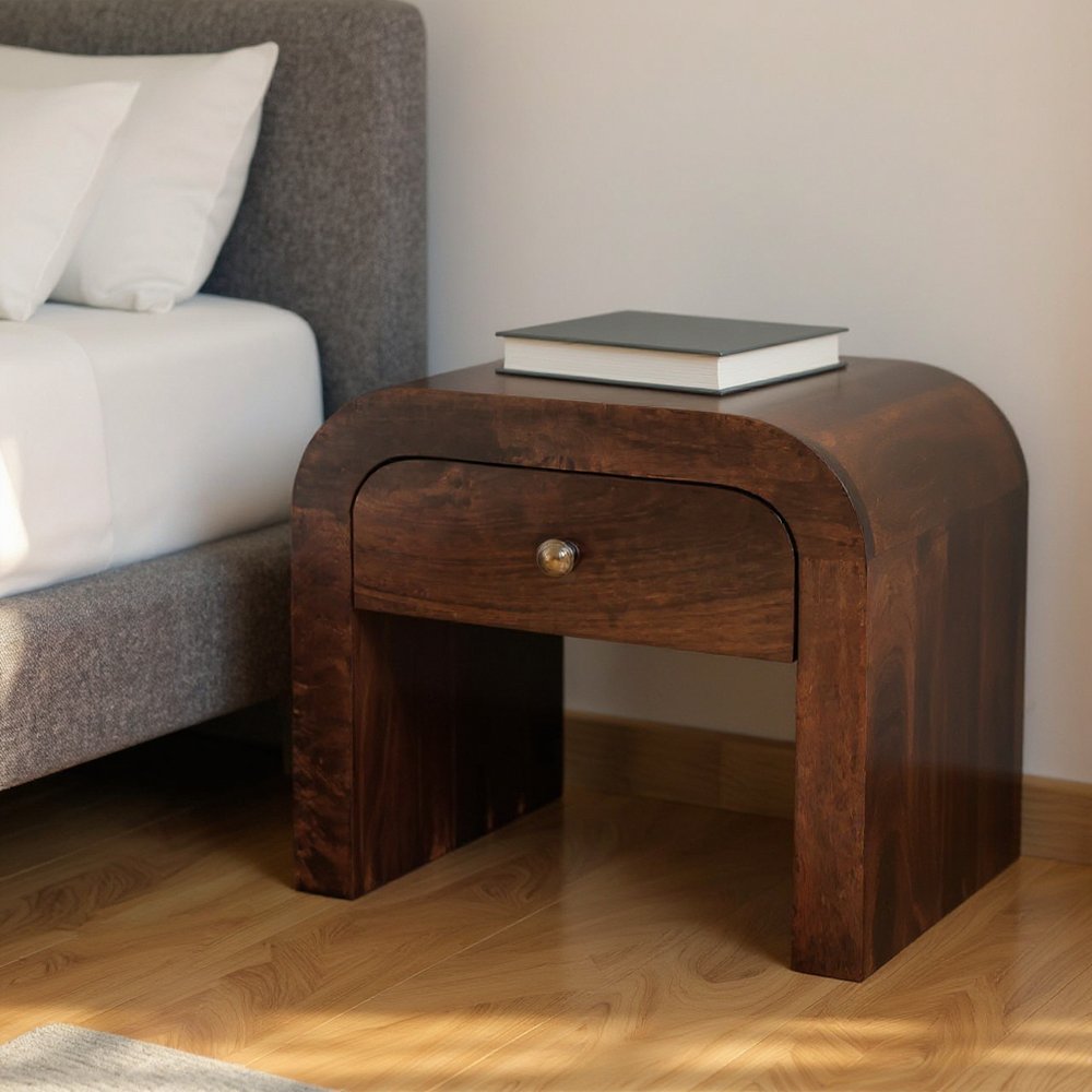 Walnut Solid Wood One Drawer Nightstand - 16-inch