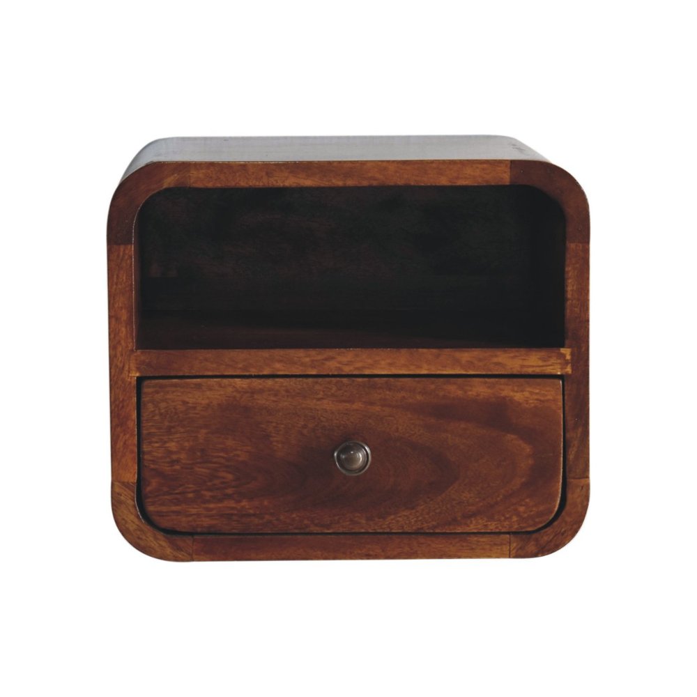 Brown Solid Wood Square One Drawer Floating Nightstand - 12-inch