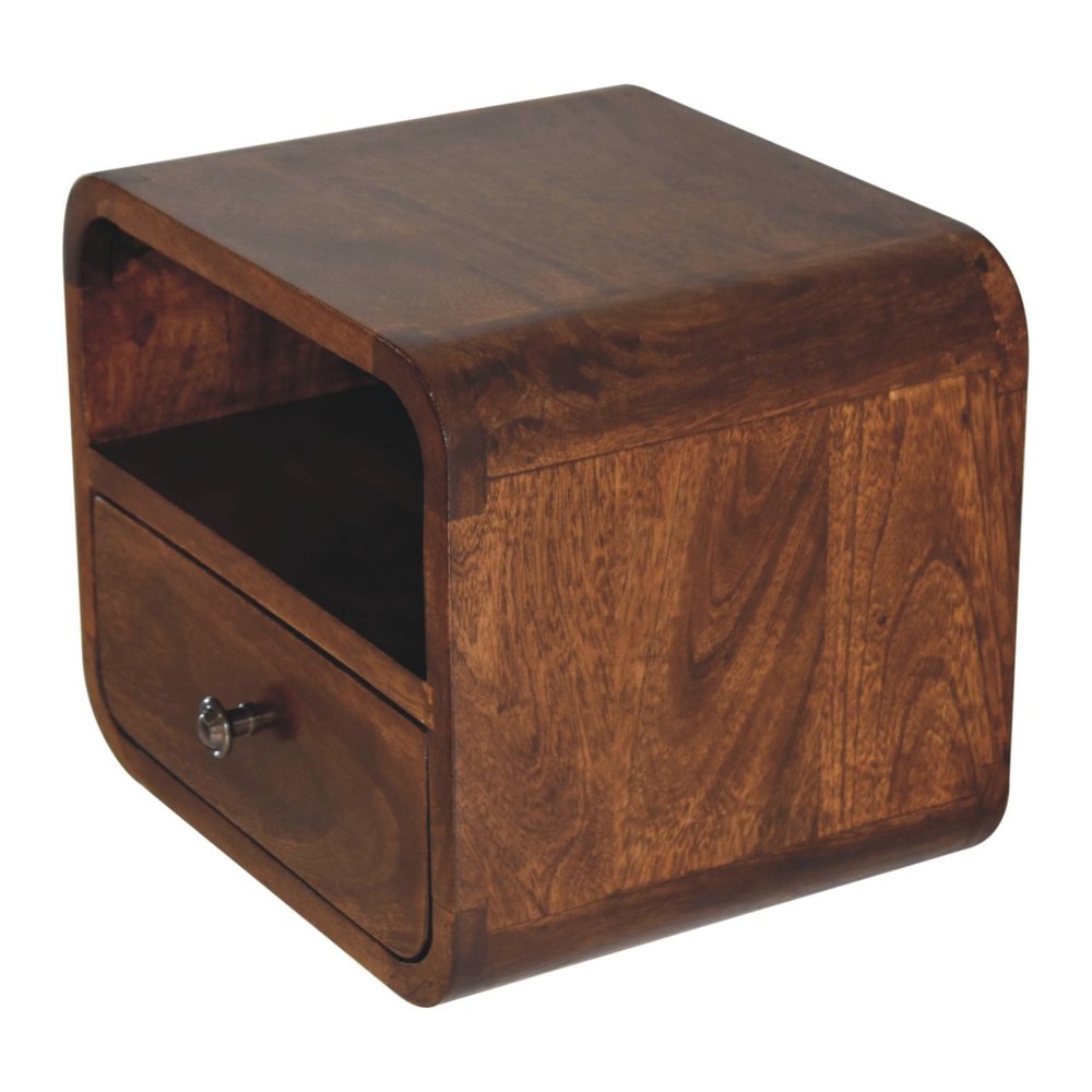 Brown Solid Wood Square One Drawer Floating Nightstand - 12-inch