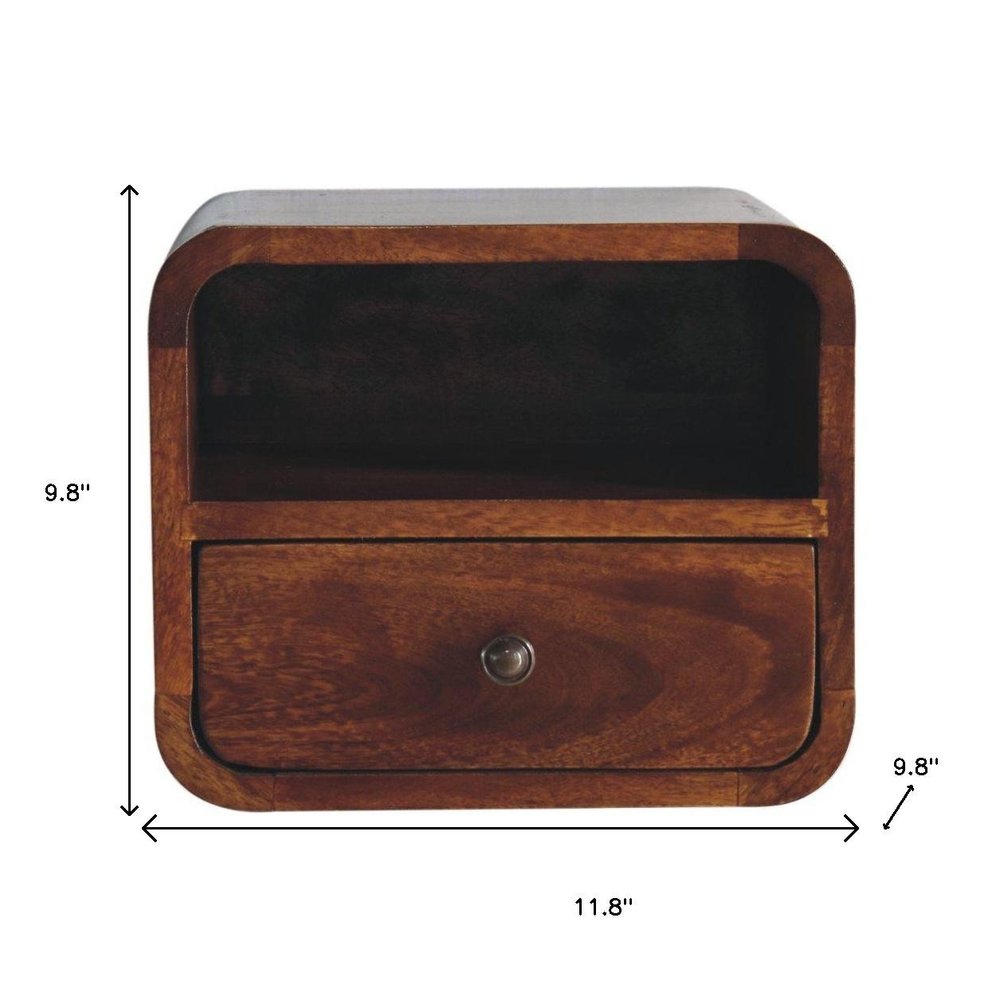 Brown Solid Wood Square One Drawer Floating Nightstand - 12-inch