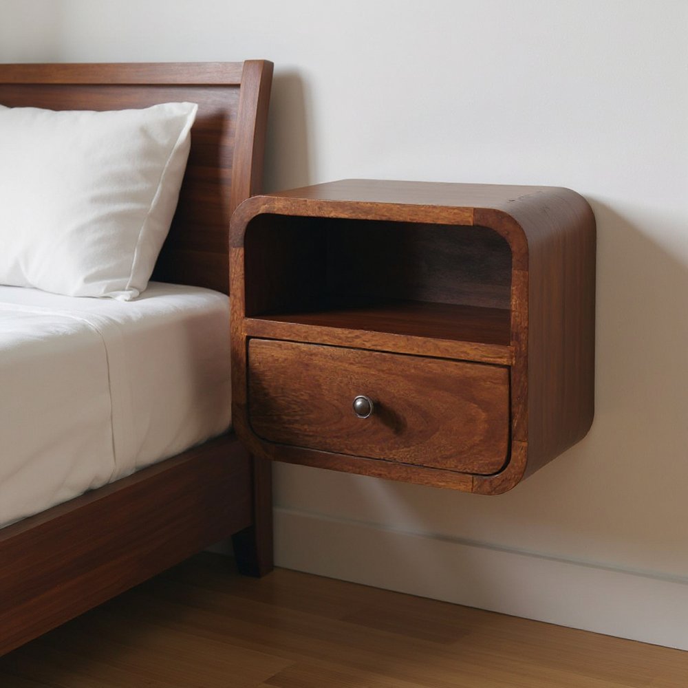 Brown Solid Wood Square One Drawer Floating Nightstand - 12-inch