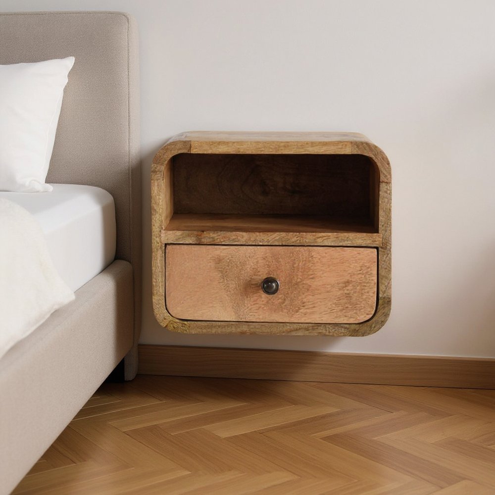 Oak Solid Wood One Drawer Floating Nightstand - 12-inch
