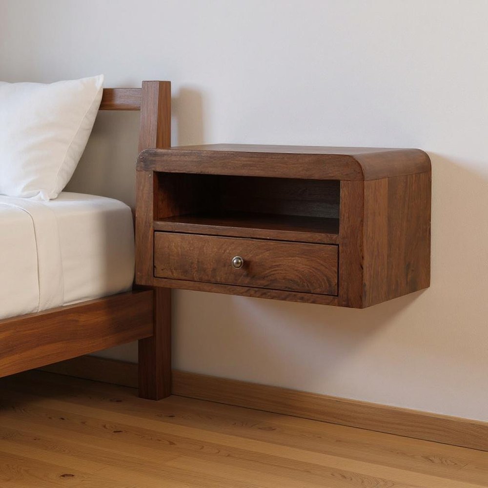 Chestnut Solid Wood One Drawer Floating Nightstand - 18-inch