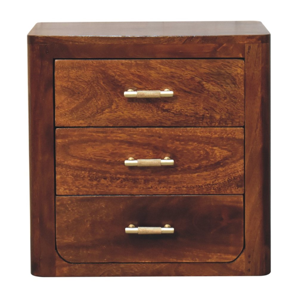 Brown Solid Wood Three Drawer Nightstand - 18-inch