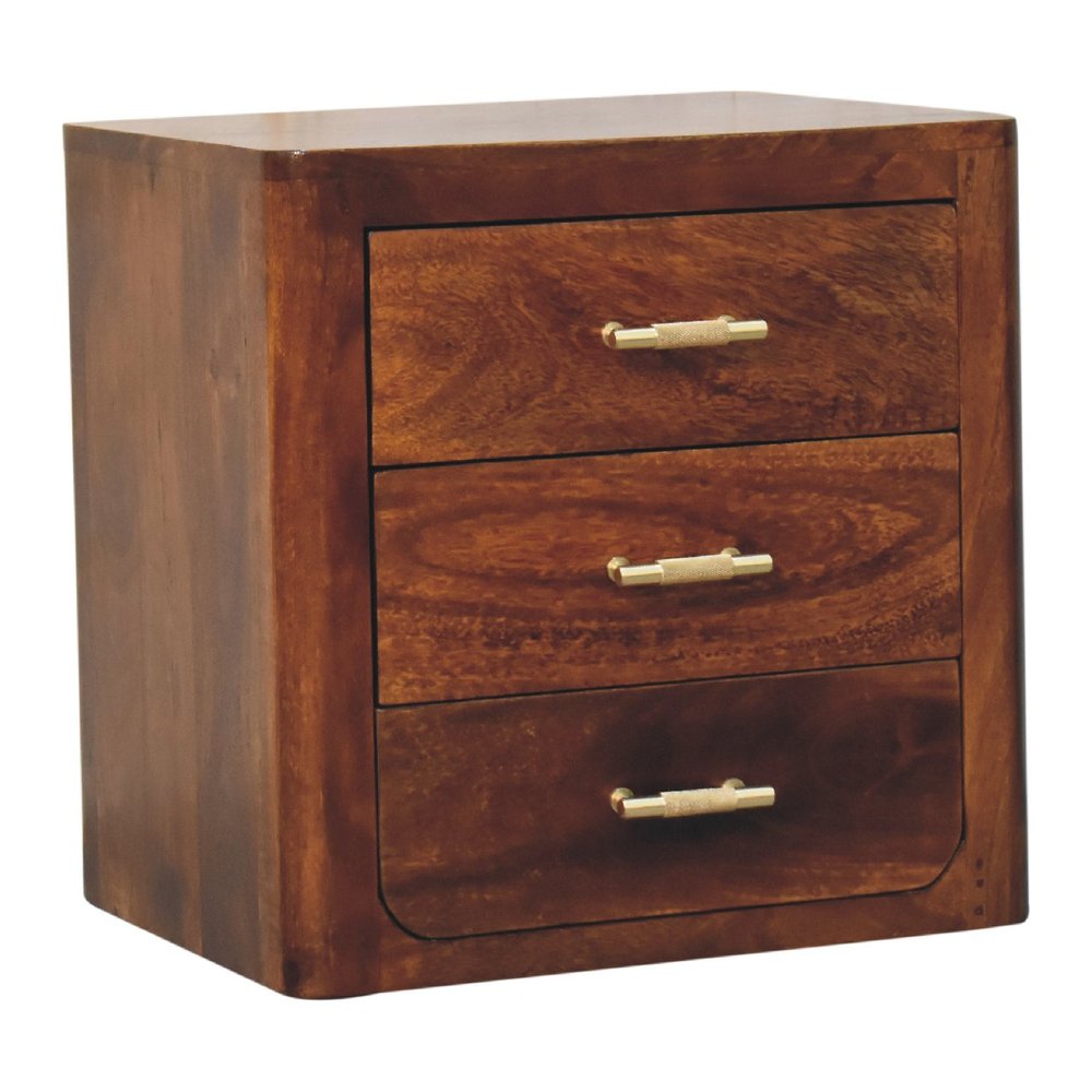 Brown Solid Wood Three Drawer Nightstand - 18-inch