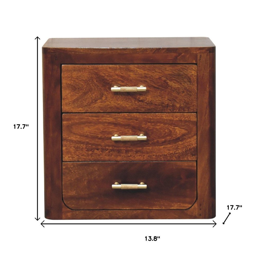 Brown Solid Wood Three Drawer Nightstand - 18-inch