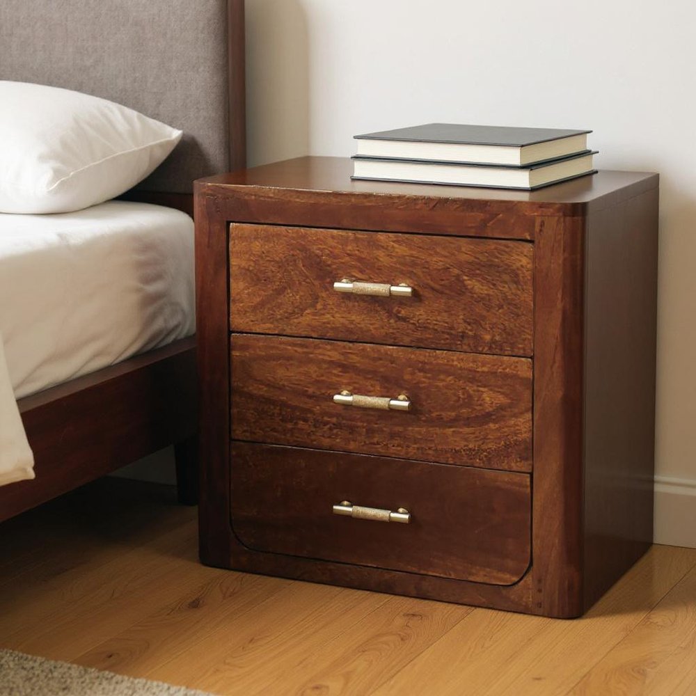Brown Solid Wood Three Drawer Nightstand - 18-inch