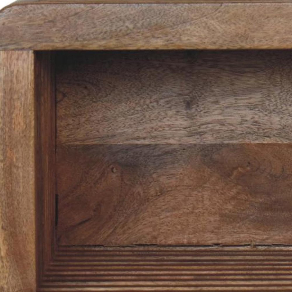 Brown Solid Wood Carved Geometric Floating Nightstand - 18-inch