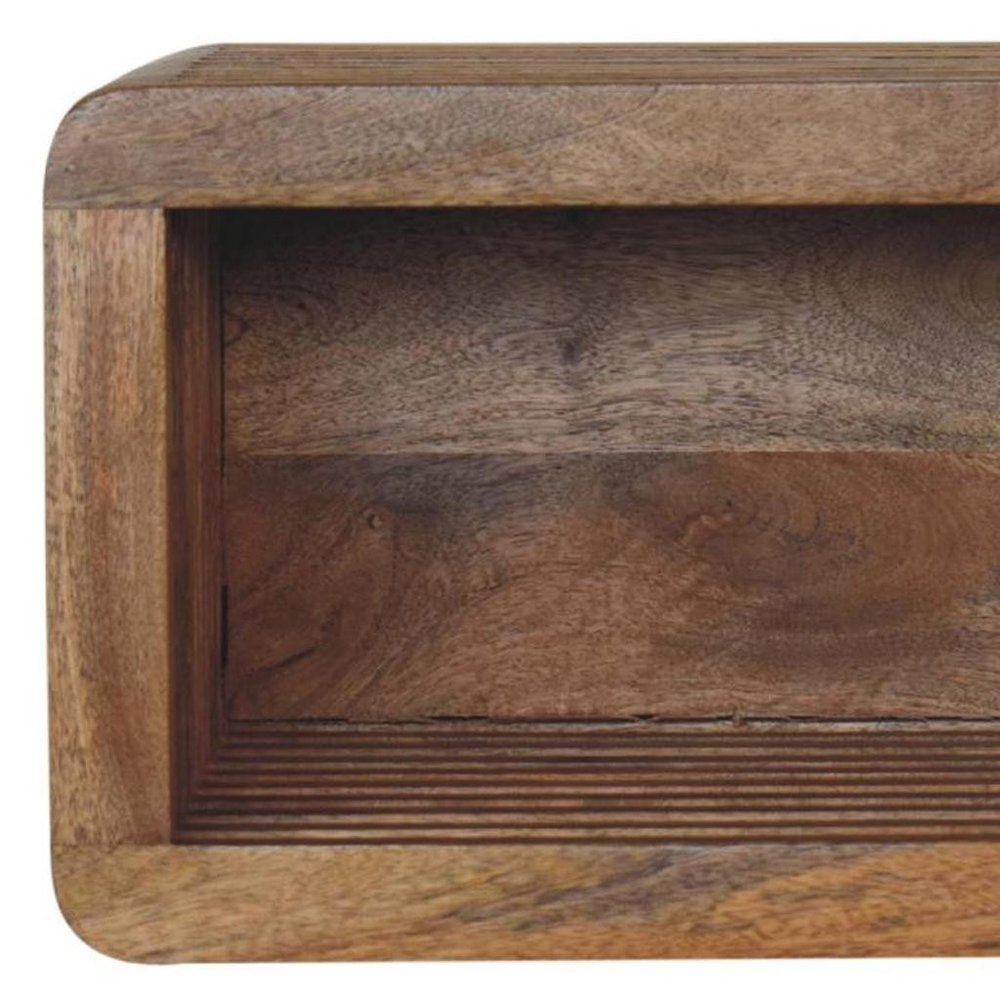 Brown Solid Wood Carved Geometric Floating Nightstand - 18-inch