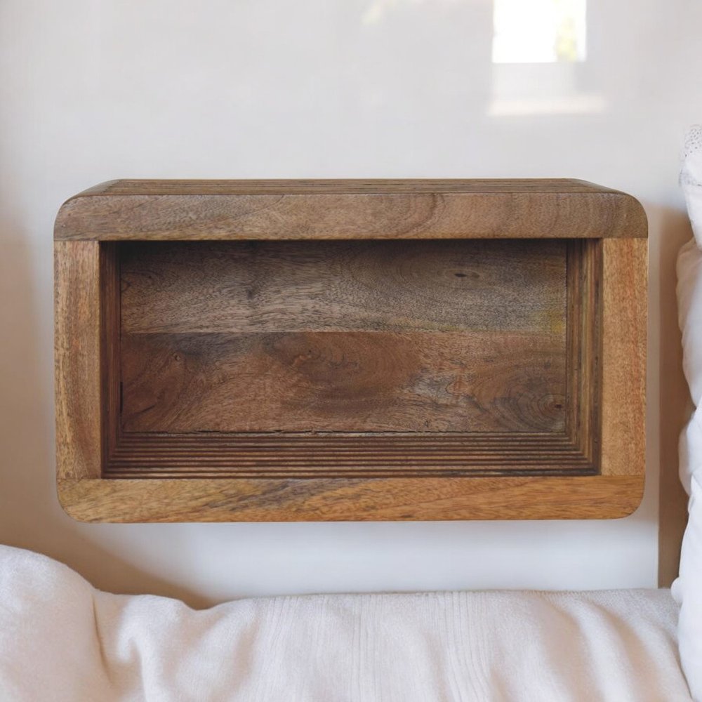 Brown Solid Wood Carved Geometric Floating Nightstand - 18-inch