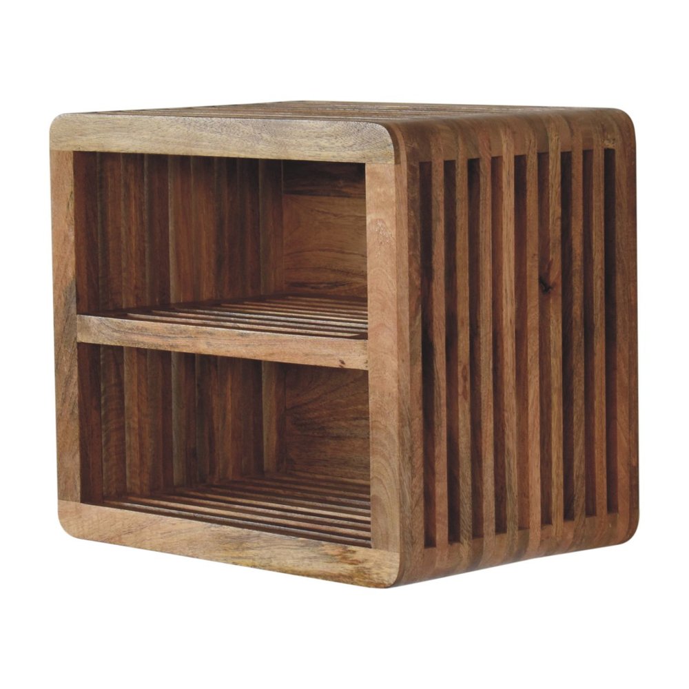 Brown Solid Wood Carved Geometric Floating Nightstand - 18-inch