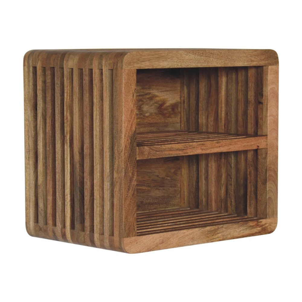 Brown Solid Wood Carved Geometric Floating Nightstand - 18-inch