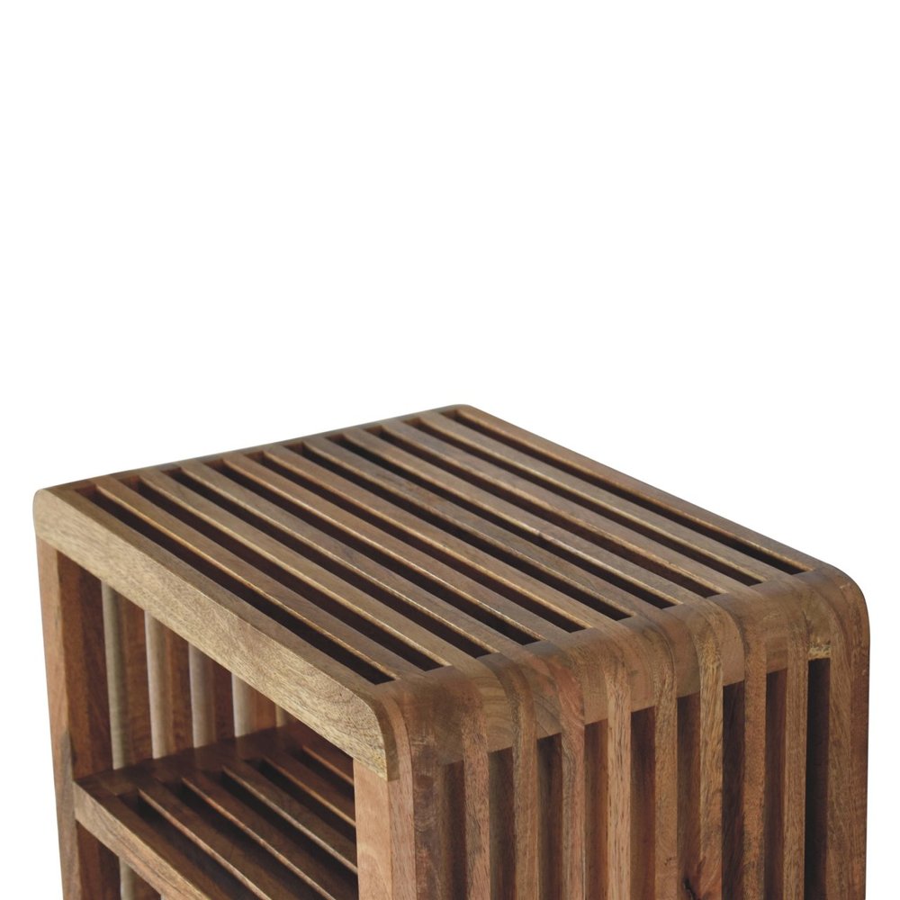 Brown Solid Wood Carved Geometric Floating Nightstand - 18-inch