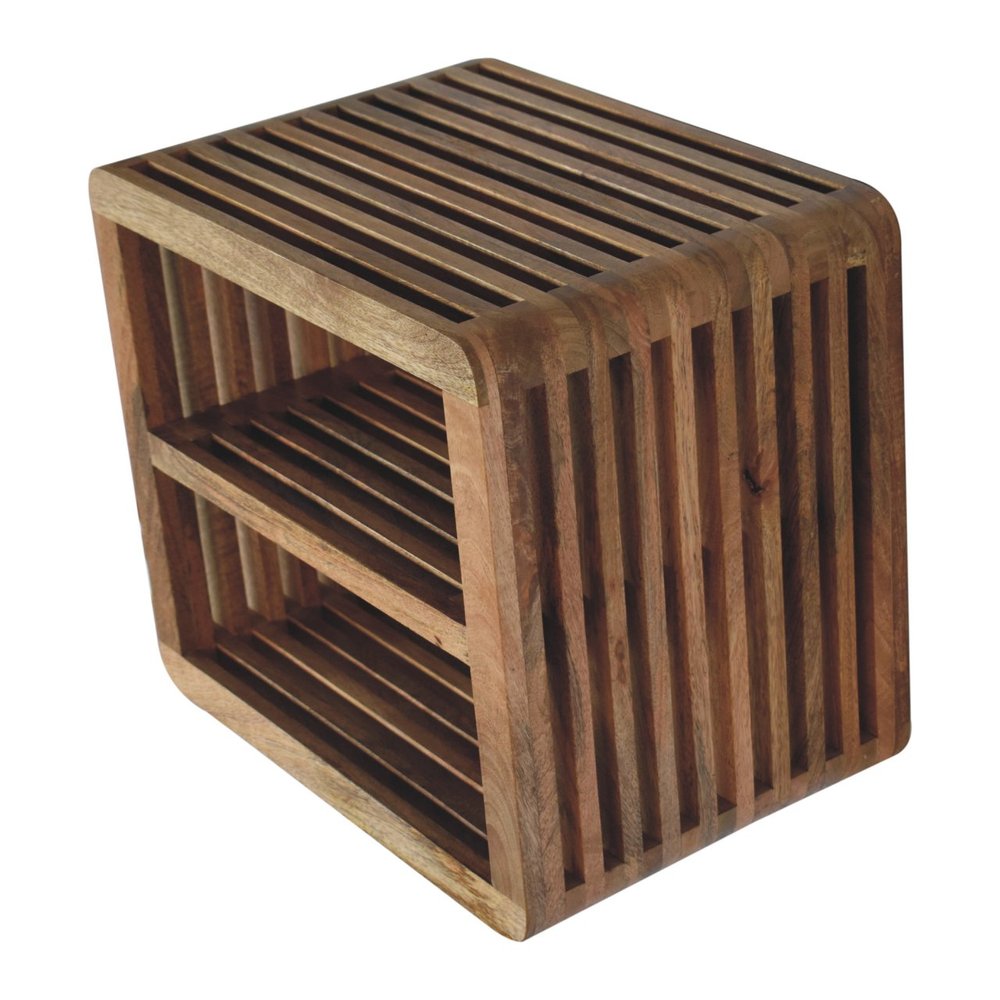 Brown Solid Wood Carved Geometric Floating Nightstand - 18-inch