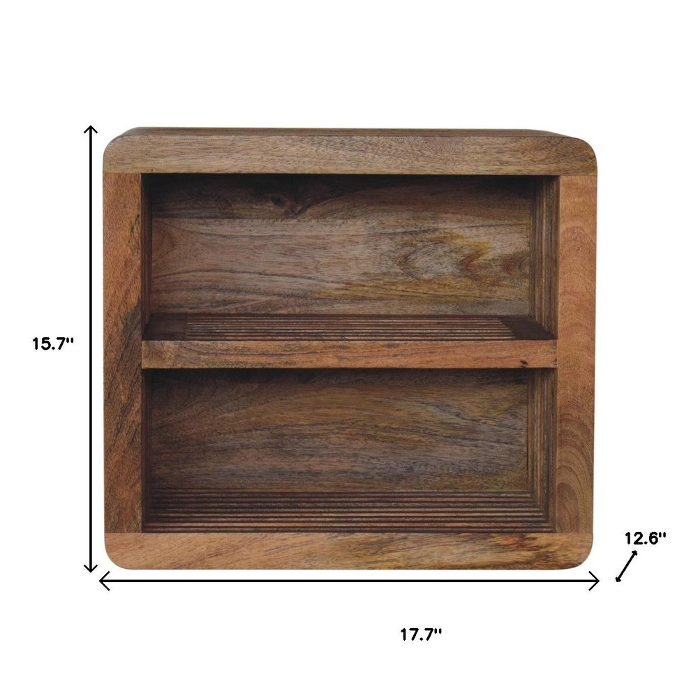 Brown Solid Wood Carved Geometric Floating Nightstand - 18-inch