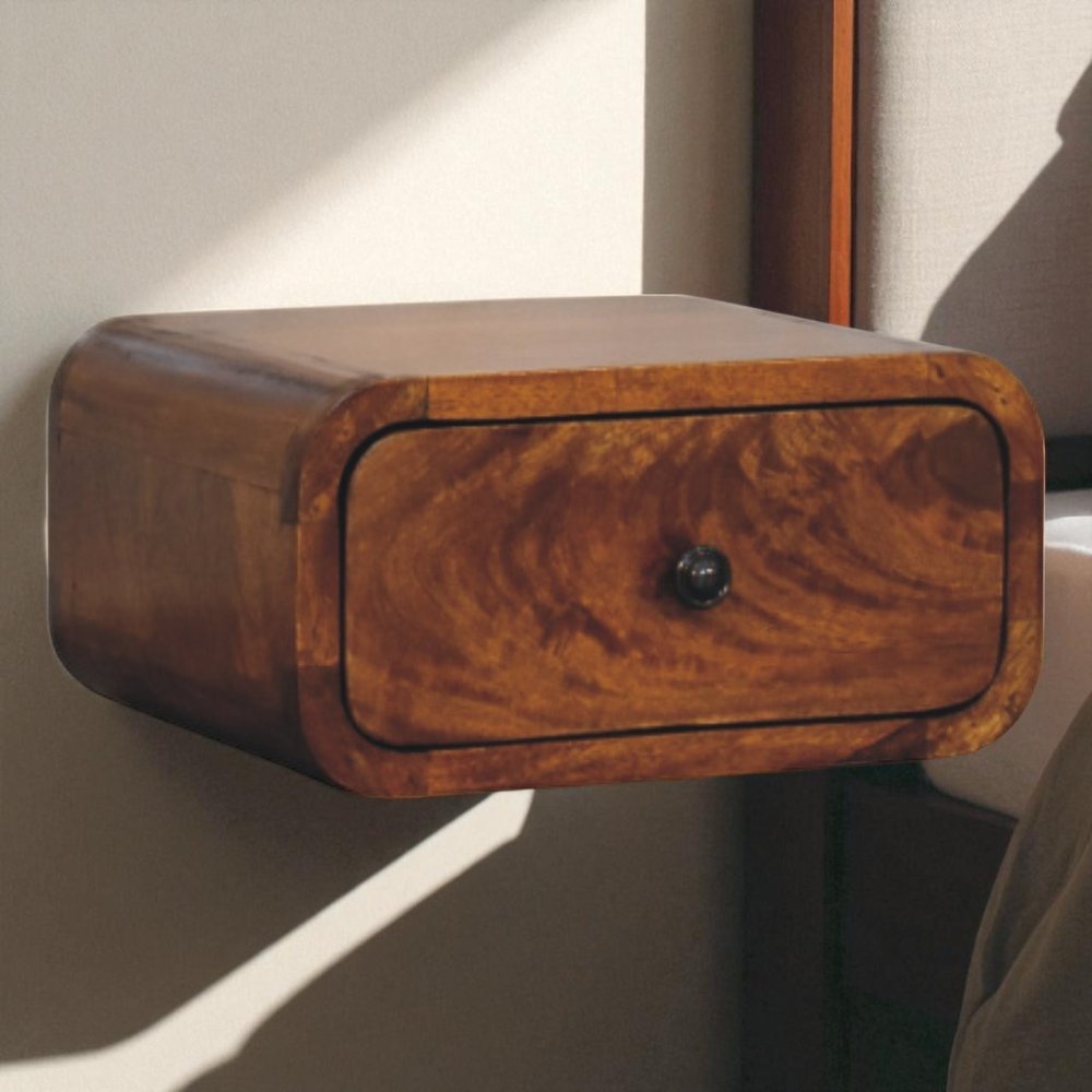 Chestnut Solid Wood One Drawer Floating Nightstand - 12-inch