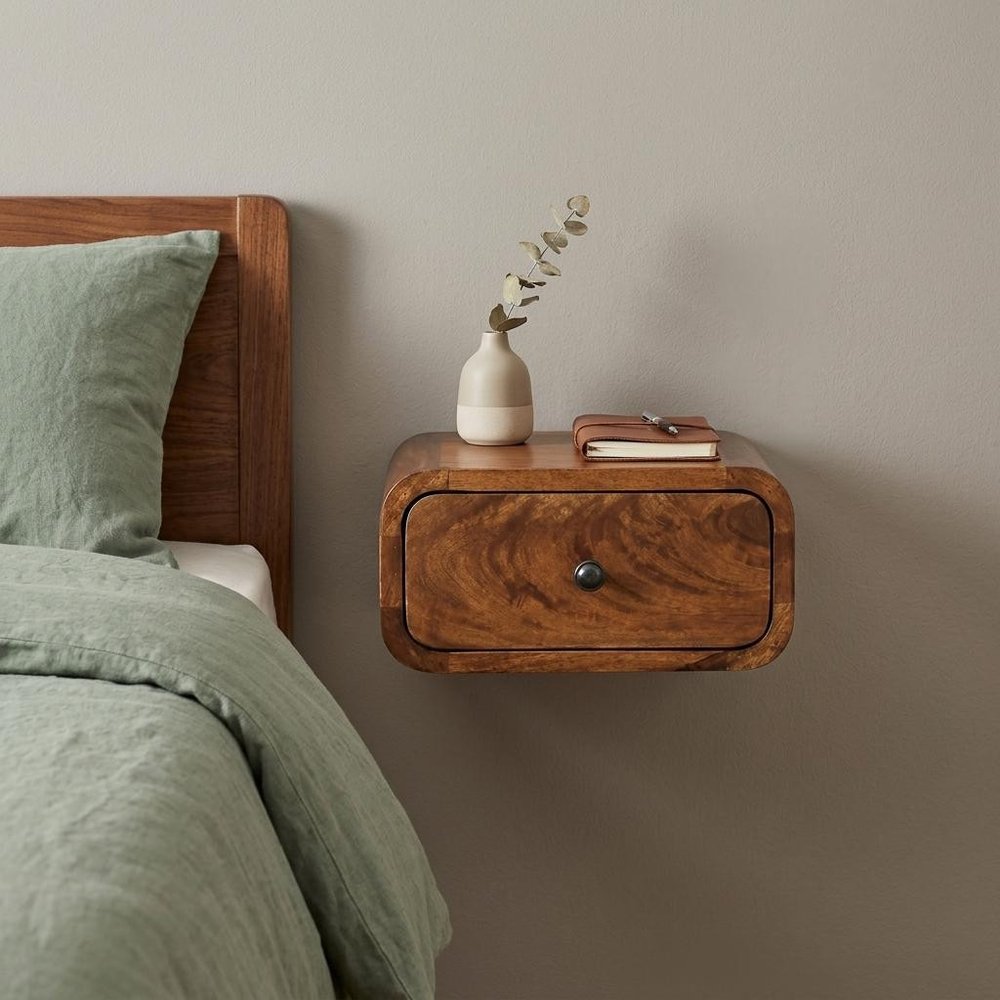 Chestnut Solid Wood One Drawer Floating Nightstand - 12-inch