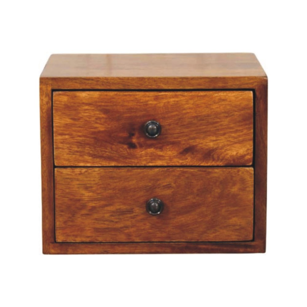 Chestnut Solid Wood Two Drawer Floating Nightstand - 12-inch